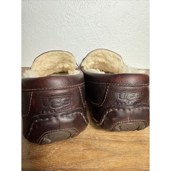 UGG Ascot Slippers Brown Leather Men's Size 9 Slip On Moc Toe Driving Heel GUC - Picture 5 of 14